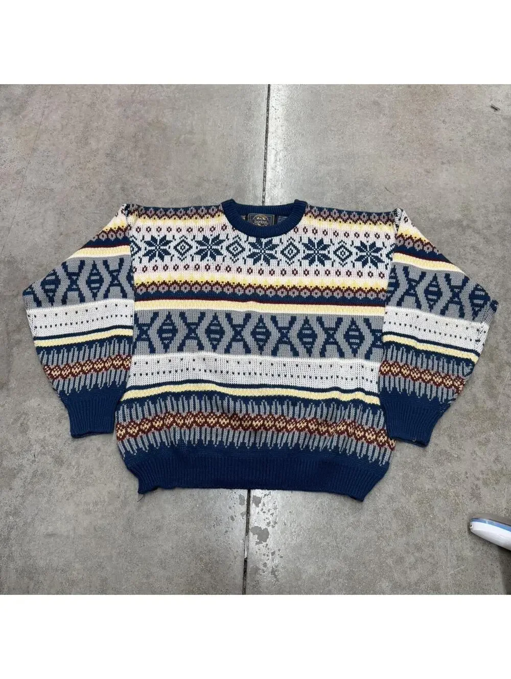 vintage bonjour white navy and yellow striped knit sweater size xl